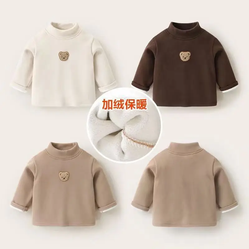 New-Childrens-Fleece-Base-Shirt-For-Winter-Wear-Semi-High-Neck-Thickened-Pullover-Boys-Girls-And-Babies-Baby-Warm-Top