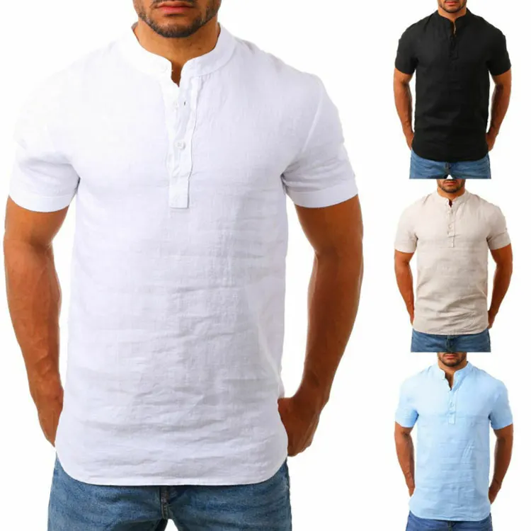 New-Custom-Promotional-Henley-T-Shirts-Organic-Cotton-200-Gram-Knitted-Fabric-Casual-Style