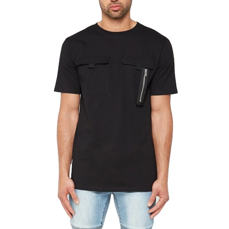 New-Design-Fashion-100-Cotton-Black-Cargo-Zipper-Pocket-Crew-Neck-t-Shirt-for-Men-Mens-T-Shirts-T-shirt-Pocket