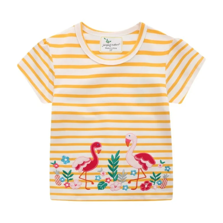 New-Design-Kids-Casual-Wear-100Cotton-Embroidery-Girls-Stripe-T-shirt