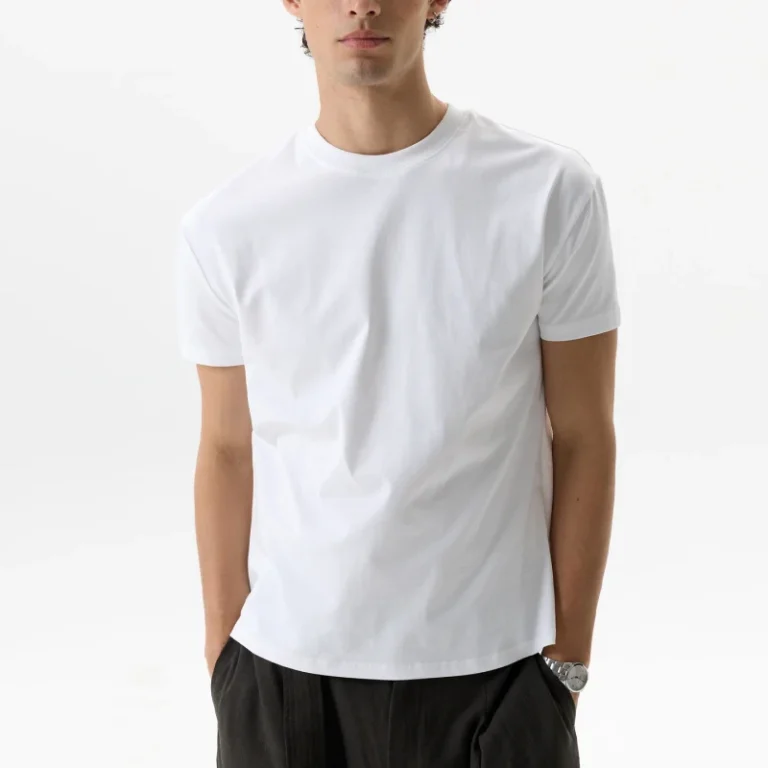 New-Fabric-Cotton-Blend-Sorona-230gsm-Mid-Weight-Bulk-White-T-shirts-Short-Sleeve-Crew-Neck-Blank-Loose-Mens-T-shirts