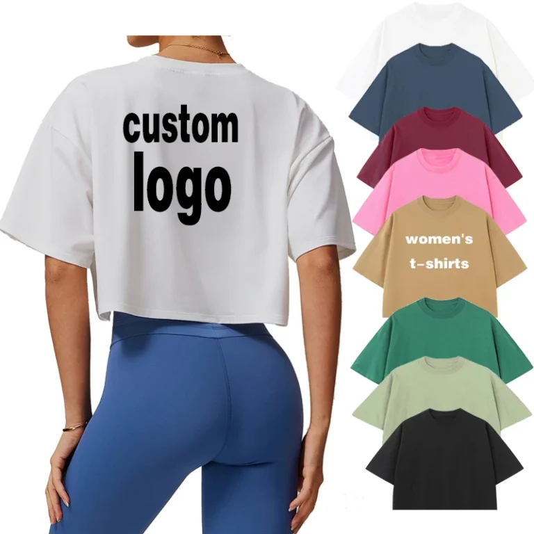 New-Fashion-Womens-Loose-Casual-Crop-Top-T-Shirt-Custom-Yours-Design-High-Quality-Silk-Screen-Printed-Breathable-Quick-Dry