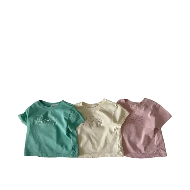 New-Kids-Cute-Bear-T-shirt-3-Colors-Cotton-Soft-Quick-Dry-Eco-Friendly-Short-Sleeve-for-Toddler-Boys-Girls-Summer-Playwear