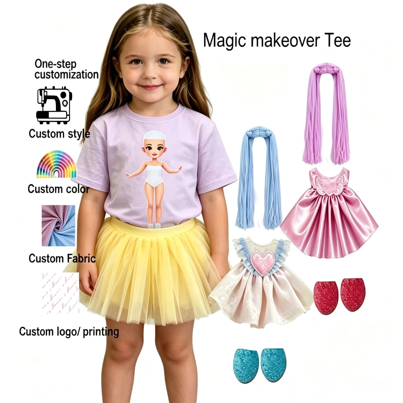 New-Kids-Girls-Magic-Makeover-Tee-Cotton-Short-Sleeve-Over-Size-Fairy-Tale-Doll-T-Shirt-Cotton-Kids-T-Shirts