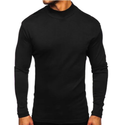 New-Mens-High-Neck-Long-Sleeve-Solid-Color-T-Shirt-Fashionable-Casual-Sporty-Style