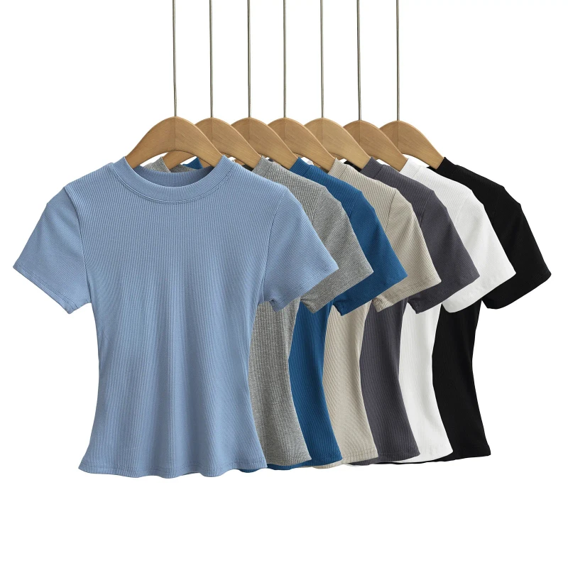 New-Solid-Color-Round-Neck-Short-Sleeve-Slim-Fit-T-Shirts-Womens-Short-Fashion-Casual-Blank-Custom-Tops-T-Shirts
