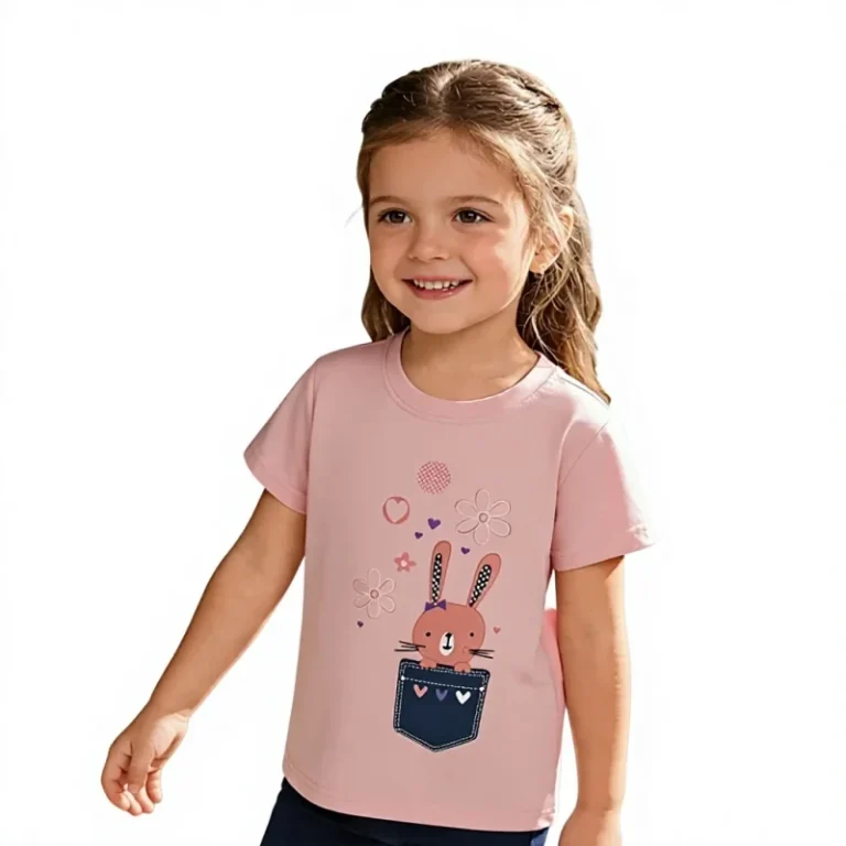 New-Spring-Summer-Childrens-Short-Sleeve-T-Shirt-Cartoon-Rabbit-Flower-Round-Neck-Printed-Top-Soft-95-Sweet-Knitted