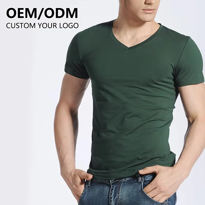 New-Stylish-160-Gsm-OEM-High-Quality-V-Neck-Tshirt-Custom-Printing-Logo-Blank-Cotton-Plain-Mens-T-shirt