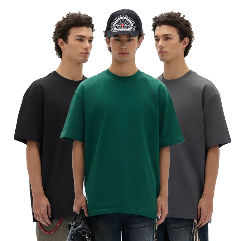 New-Summer-100-Organic-Cotton-260gsm-Heavy-Comfortable-Soft-Mens-Oversized-Crew-Neck-T-shirt-Long-Print-Demand