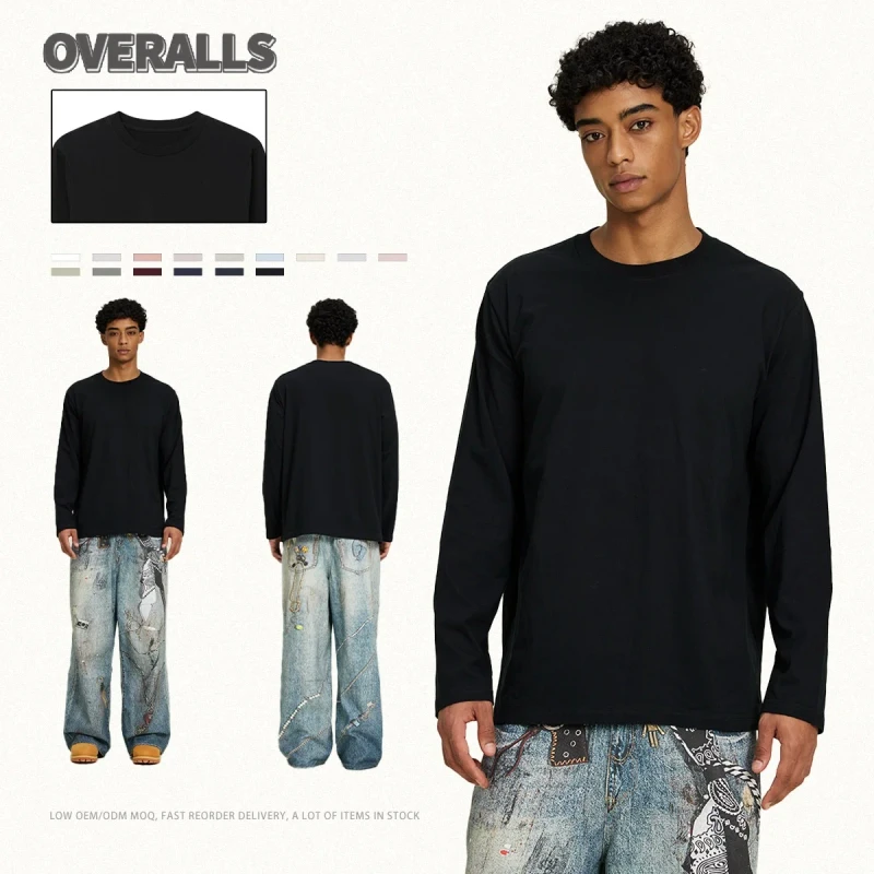 New-Summer-Mens-Casual-Loose-100-Cotton-Solid-Long-Sleeve-T-Shirts-Versatile-Breathable-Long-Sleeves-Accept-Custom-Logo