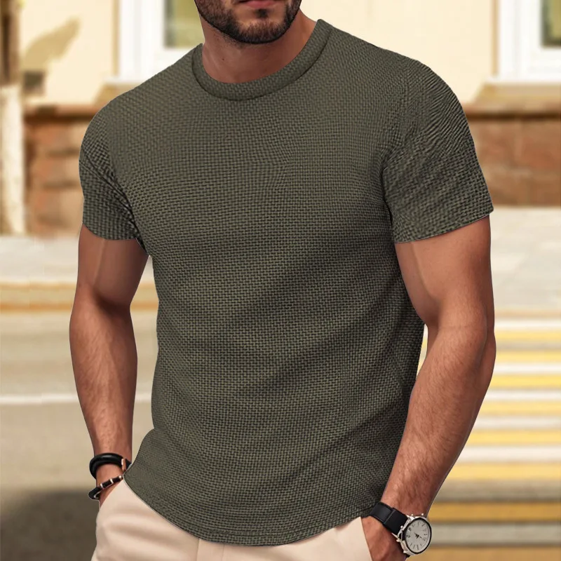 New-Summer-Mens-Solid-Color-Round-Neck-Short-Sleeved-T-shirt-Breathable-High-Elastic-Casual-Sport-T-shirt-Top