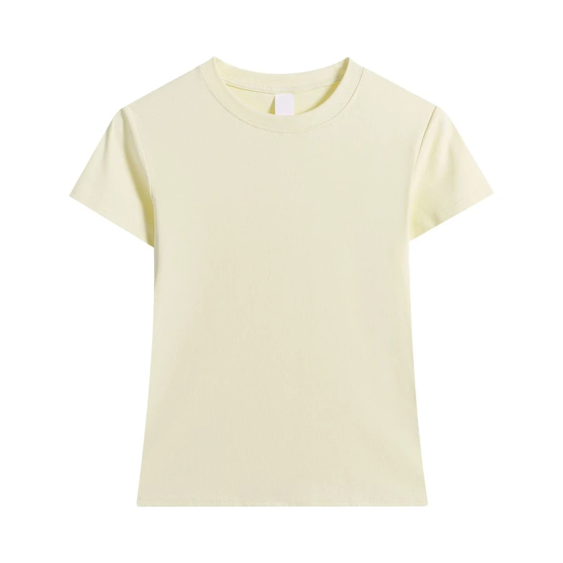 New-Summer-Solid-Color-Crew-Neck-T-Shirt-for-Women-Regular-Shoulder-Unisex-Short-Sleeve-All-Match-Tops-Custom-Logo-1