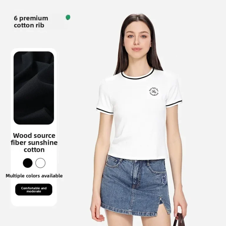 New-Summer-Womens-Cotton-Thin-All-match-Contrasting-Color-Casual-Crew-Neck-Short-sleeved-T-shirt-Skin-friendly-Breathable