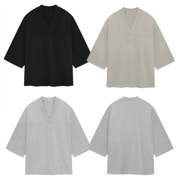 New-Trendy-Custom-Brand-Logo-Printed-Summer-Men-V-Neck-Oversized-Heavyweight-Half-Sleeve-Tshirts