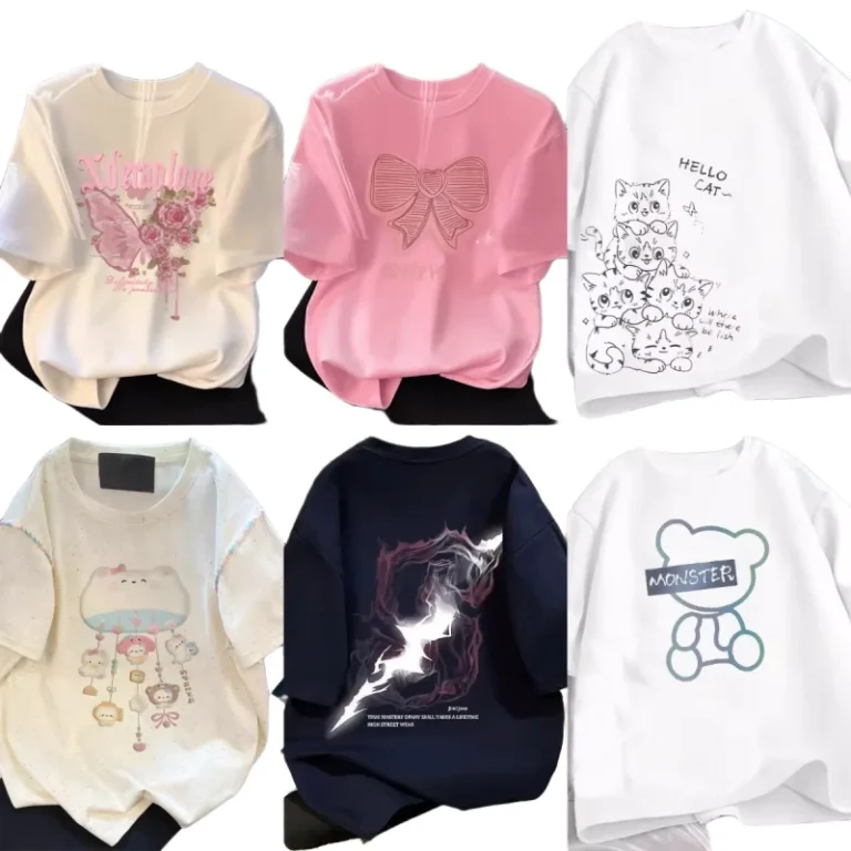 New-Womens-Round-Neck-Cotton-Short-Sleeved-Loose-Soft-and-Comfortable-Womens-T-shirt-Top-in-Stock-Clearance