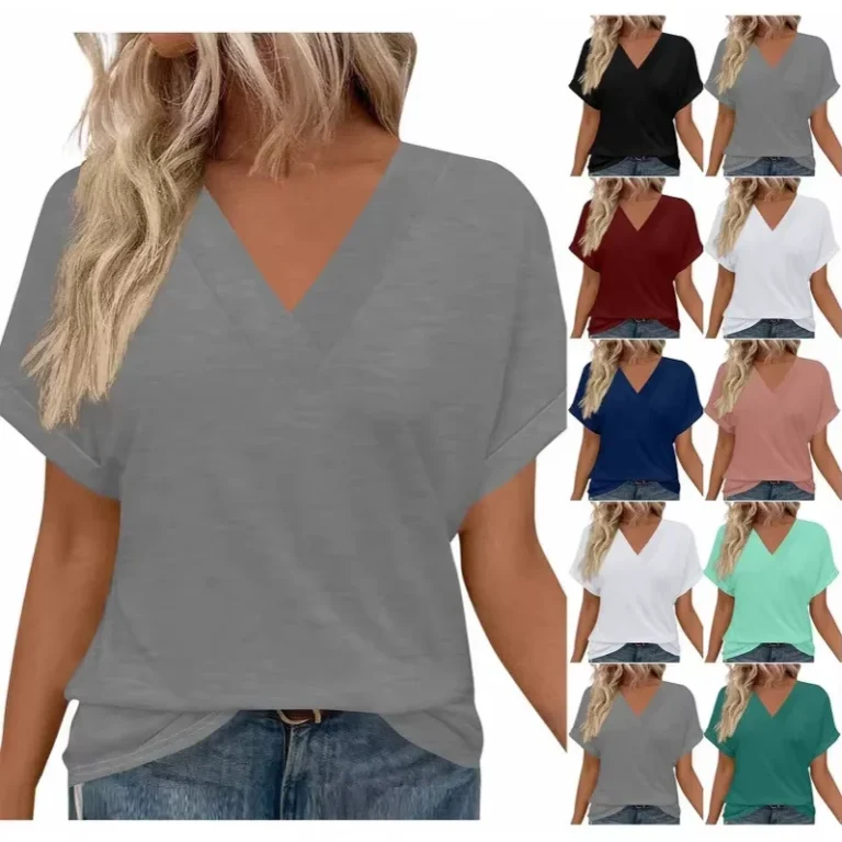New-Womens-V-Neck-T-Shirt-Regular-Sleeve-Regular-Fit-Solid-Color-Casual-Summer-Tops-Breathable-Eco-Friendly-Polyester