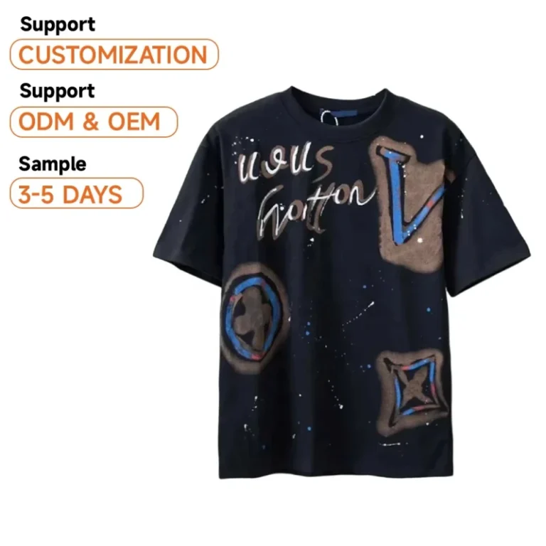 O-Neck-Casual-Street-Wear-T-Shirts-Men-Womens-Oversize-230g-100-Cotton-Silk-Screen-OEM-Colorful-Letter-Anti-Shrink