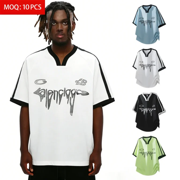 ODM-Custom-Mens-V-neck-Street-Style-Loose-Short-Sleeve-Breathable-Cotton-Polyester-Casual-T-Shirt-Summer-Letter-Silk