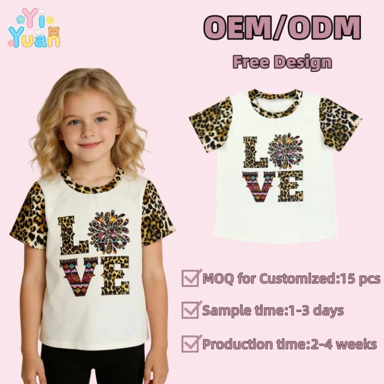 ODM-Girls-Leopard-Print-Short-Sleeve-T-Shirts-Kids-Summer-Tops-Crewneck-Basic-LOVE-Graphic-Tees-5-14-Years-Yiwu