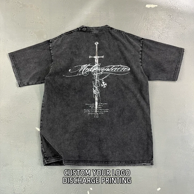 ODM-OEM-Screen-Print-Discharge-Printed-High-Quality-100-Cotton-Knitted-Heavy-Weight-Tshirt-Acid-Wash-Breathable-Oversized