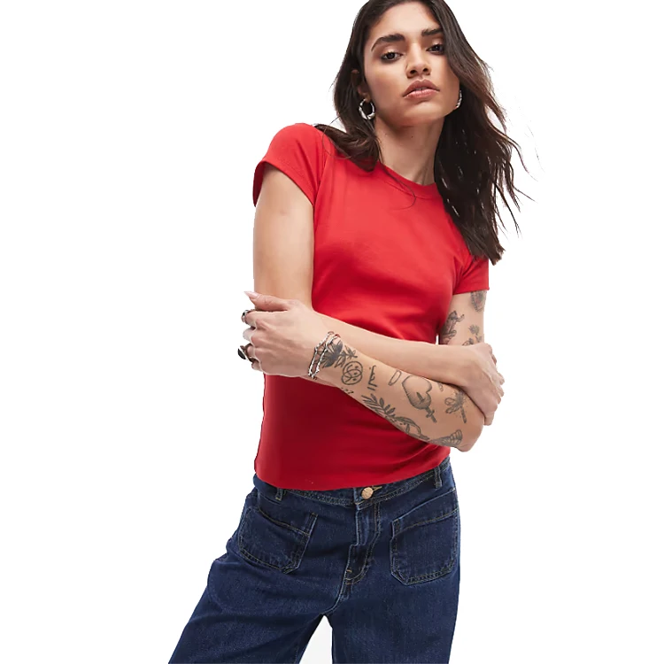 OEM-100-Cotton-Womens-Red-Crew-Neck-T-Shirt-Custom-Plain-Tee-Factory-Basic-Top-Anti-Pilling-Eco-Friendly