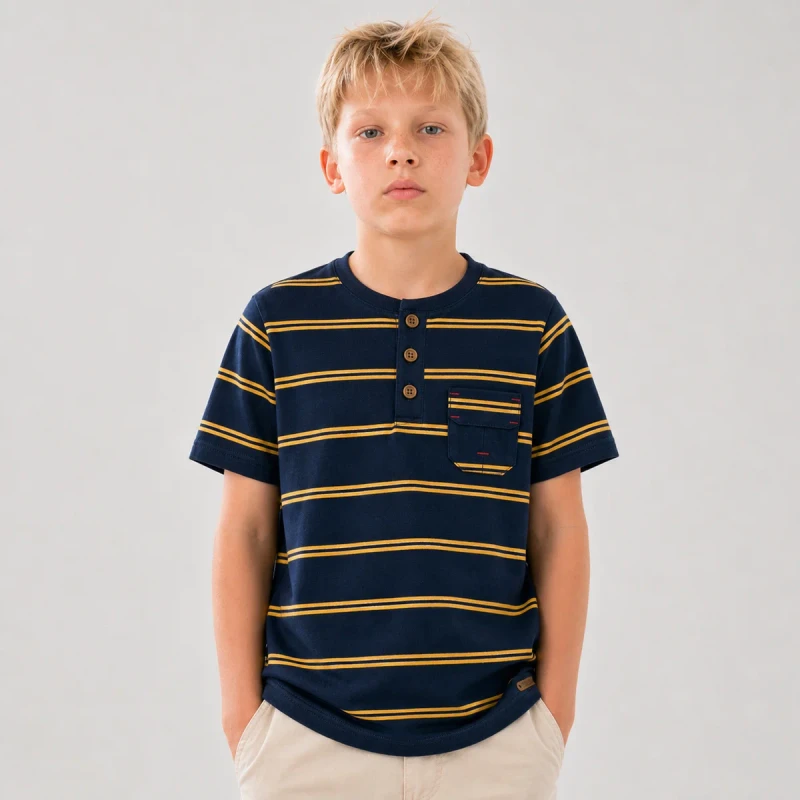 OEM-Children-Striped-Pocket-T-Shirt-Boys-100-Cotton-Casual-Tee-Short-Sleeve-Kids-Crew-Neck-Custom-Logo-Summer