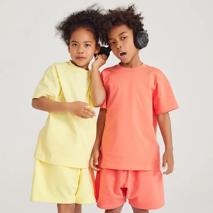 OEM-Custom-Boys-Girls-T-Shirts-305gsm-Heavy-Cotton-Blank-Toddler-Tees-Dropped-Shoulder-Kids-Streetwear-Supplier