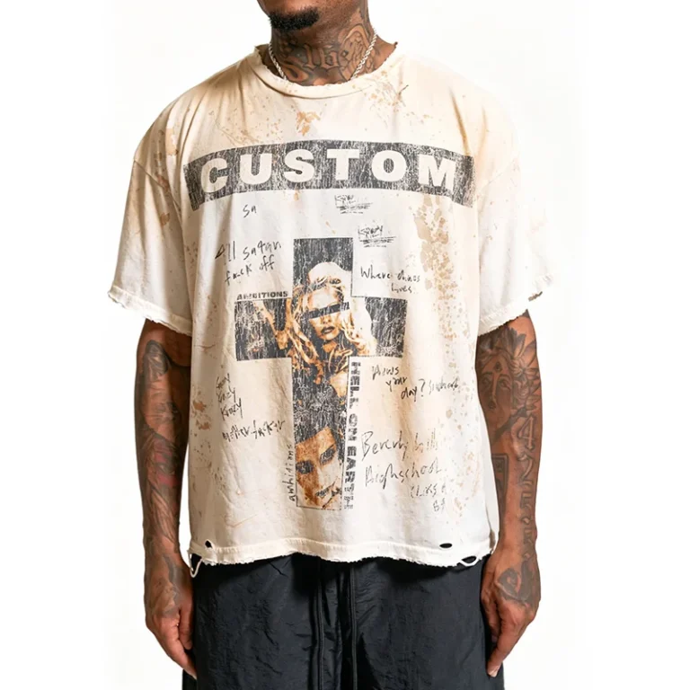 OEM-Custom-Clothing-Men-White-Tee-DTG-Printed-Dirty-Vintage-Washed-Cotton-220-Grams-Short-Sleeve-Ripped-Distressed-T-Shirt