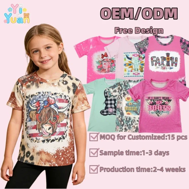 OEM-Custom-Girls-Casual-Washed-Short-Sleeve-Graphic-T-shirts-for-Kids-Summer-Tops