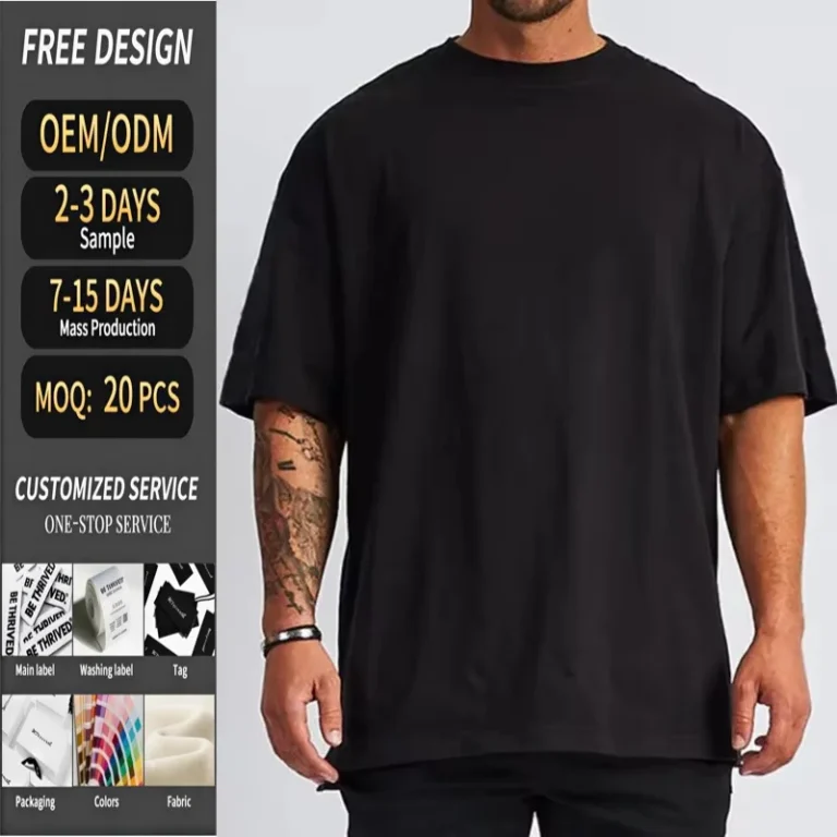 OEM-Custom-Logo-Mens-Tshirt-Heavyweight-Rib-Crewneck-Drop-Shoulder-Oversized-Streetwear-T-Shirts-for-Men