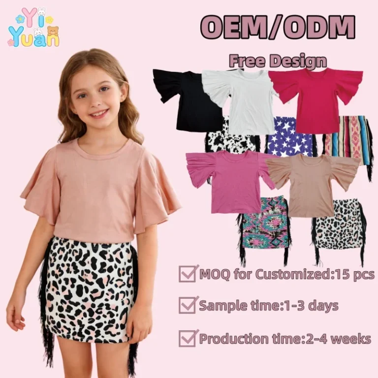 OEM-Custom-Prints-2-Piece-Flare-Sleeve-Shirts-Tops-Fringe-Tassel-Skirts-Kids-Girls-Casual-Spring-Summer-Clothes-Set-Toddler