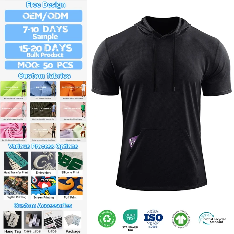OEM-Custom-Short-Sleeve-Hooded-Mens-T-Shirt-Moisture-Wicking-Mesh-Running-Sport-Top-Blank-Lightweight-Performance-Casual-Wear