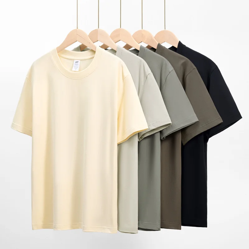 OEM-Factory-230g-Pure-Cotton-Mens-Womens-Short-Sleeved-T-Shirt-Solid-Color-Loose-Casual-Neck-Breathable