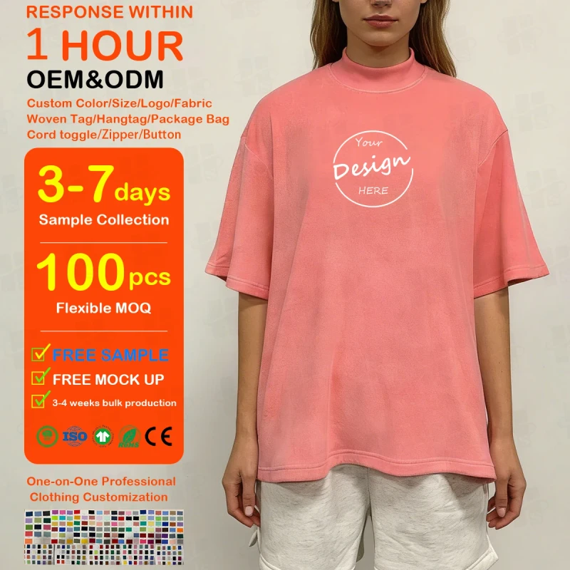 OEM-Flurry-Embroidery-Logo-Women-T-shirts-Breathable-Casual-280-GSM-Oversized-Drop-Shoulder-Loose-T-shirt-for-Ladies