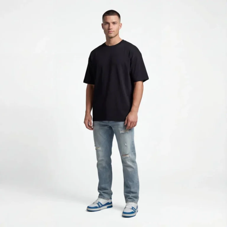 OEM-ODM-Mens-Oversized-Solid-Color-Crewneck-T-Shirt-Black-Casual-Cotton-Short-Sleeve-Top