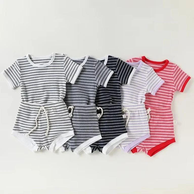 OEM-ODM-Summer-Toddler-Girls-Clothing-Two-Piece-Sets-Childrens-Striped-T-Shirt-and-Shorts-Cotton-Kids-Clothes-Sets
