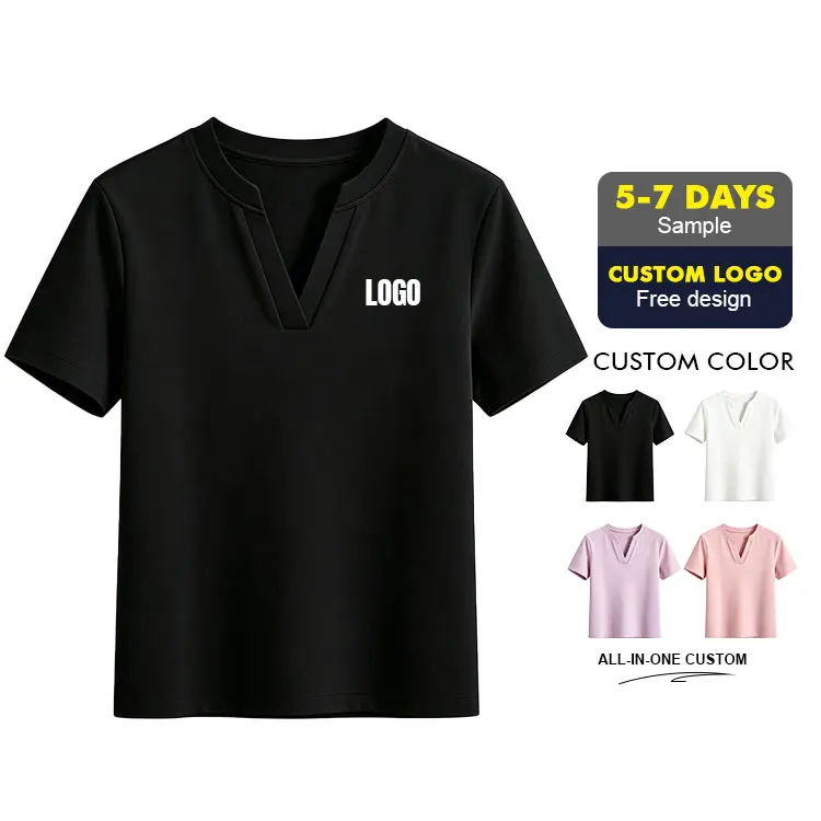 OEM-Service-Womens-T-shirt-Plus-Size-Blank-Tshirts-Pattern-Custom-Printed-Short-Sleeved-V-Neck-T-shirt-for-Women
