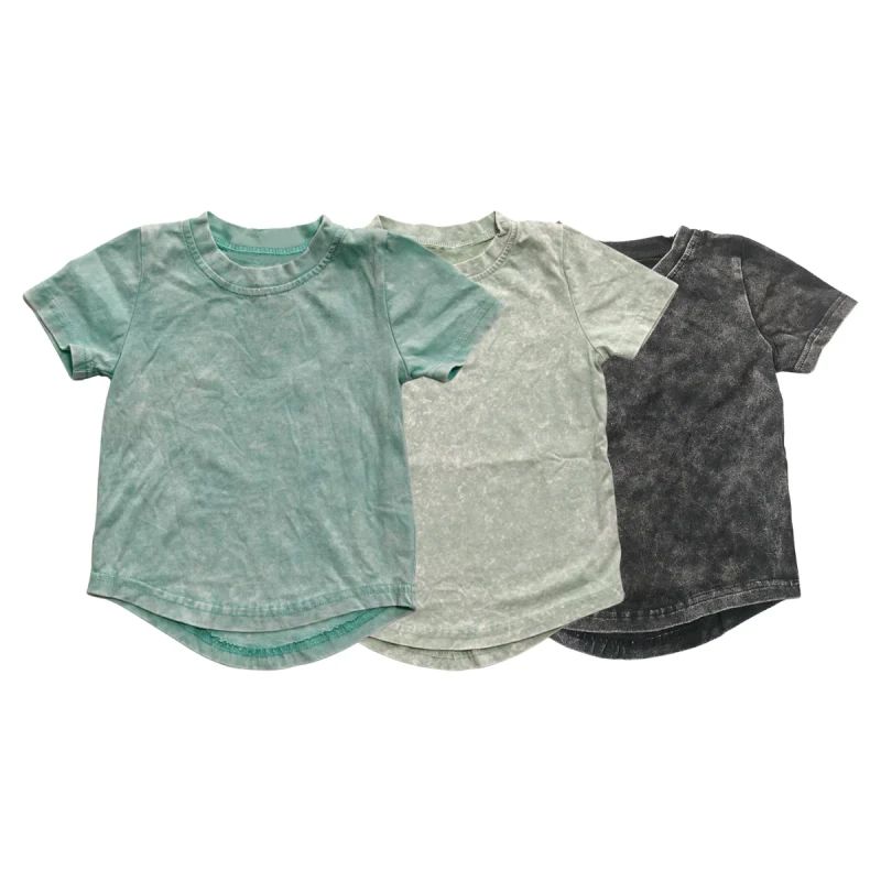 OEM-Summer-Kids-Boys-Girls-Unisex-100-Cotton-Classic-Vintage-Acid-Wash-Curve-Bottom-T-shirt-Toddler-Casual-Tee