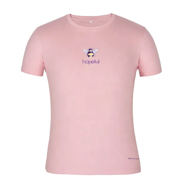 OEM-Unisex-Crew-Neck-Tshirts-180-190gsm-Custom-Bee-Hopeful-Printed-Pink-T-Shirt-O-Neck-T-Shirt-for-Man-and-Lady