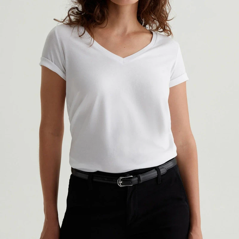 OEM-Womens-100-Cotton-Jersey-V-Neck-T-Shirt-White-Short-Sleeve-Eco-Friendly-Regular-Fit-Logo-Print-Summer-Casual