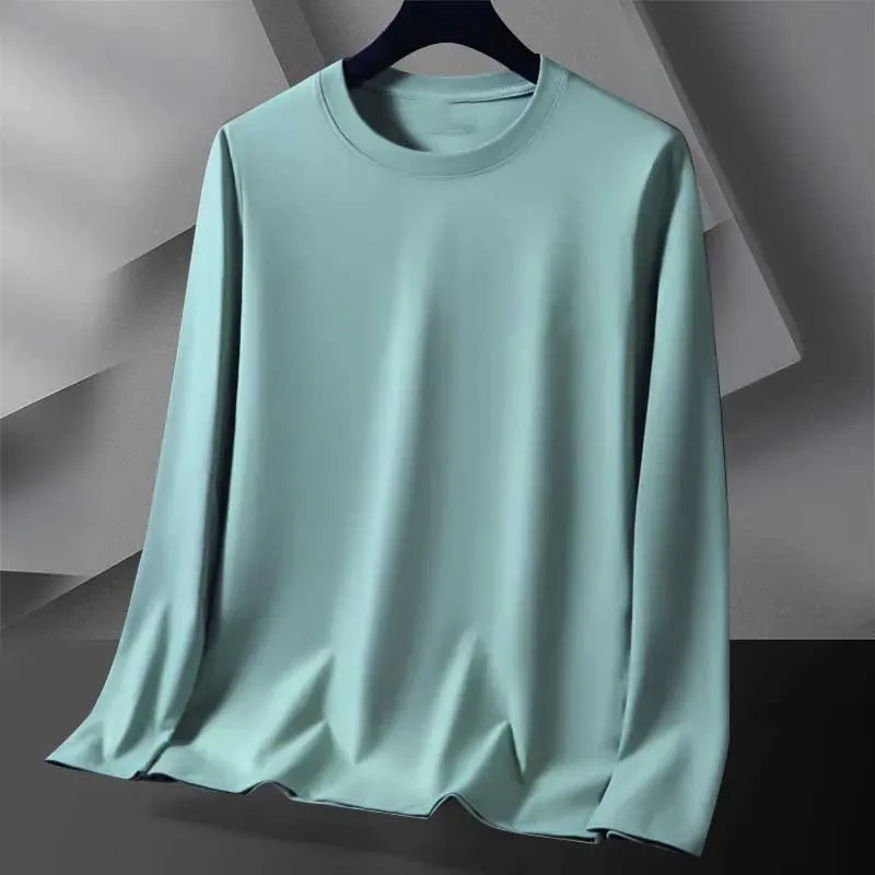 Oem-Custom-Logo-Design-Mens-Large-Size-Bottoming-Shirt-Top-Solid-Color-Round-Neck-Long-Sleeve-Looses-Casual-Sports-T-Shirt