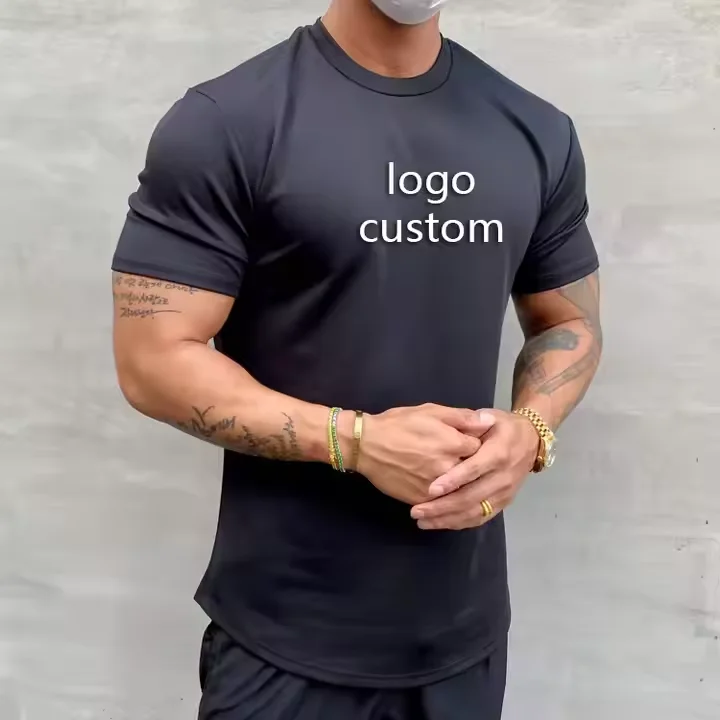 Oem-Oversized-Gym-T-Shirt-Elastic-Cotton-Spandex-Plain-Training-Fitted-Tshirt-CustomMuscle-Fitness-Mens-Slim-Fit-Sport-T-Shirts