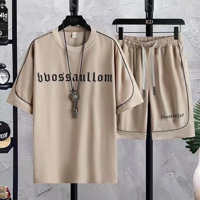 One-Piece-Drop-Shipping-Summer-Casual-Loose-Mens-Short-Sleeved-T-shirt-Unisex-Short-Sleeved-T-shirt-Shorts-Two-piece-Set