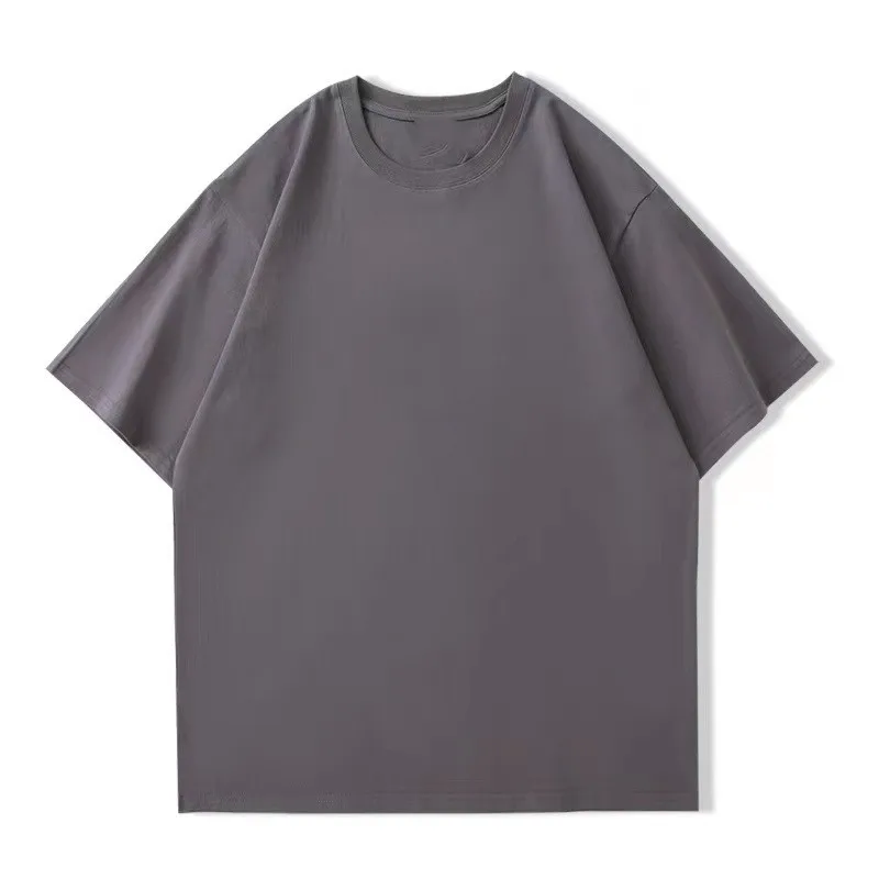 Oversized-Heavyweight-T-Shirt-for-Men-Summer-Short-Sleeve-Tee-100-Cotton-Solid-Top