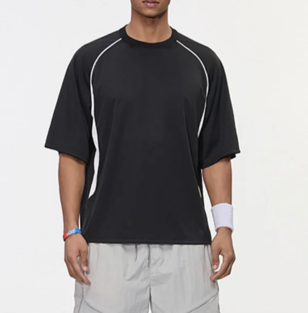 Performance-Mens-Athletic-T-shirt-Contrast-Piping-Crew-Neck-Quick-Dry-Mesh-Fabric-for-Running-Training