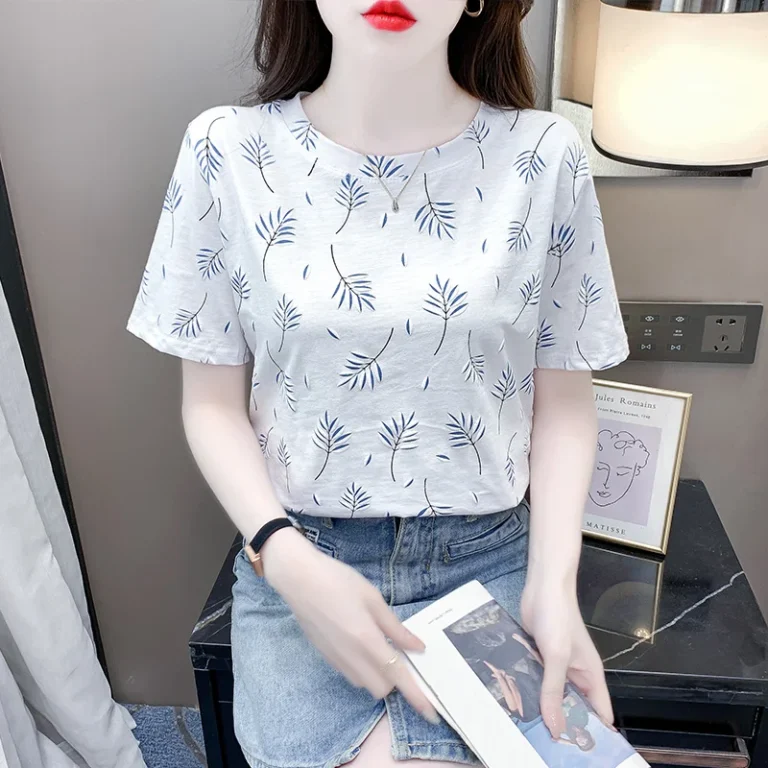 Peru-T-shirt-Loose-Fashion-Womens-Top-Round-Neck-Versatile-Womens-Short-Sleeve-Printed-Comfortable-Clothing