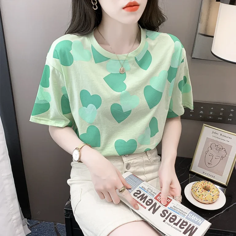 Philippine-Station-Round-Neck-Short-Sleeved-Womens-T-shirt-Loose-Fashion-Printed-Womens-Top-Womens-Clothing