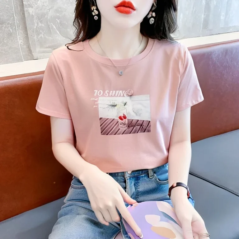 Philippine-Station-Womens-T-shirt-Womens-Beautiful-Western-Style-Small-Shirt-Womens-Loose-Womens-Top-Clothing