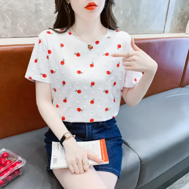 Philippines-Loose-Round-Neck-Short-Sleeved-Womens-Fashion-Top-Printed-Womens-T-shirt-Versatile-Clothing
