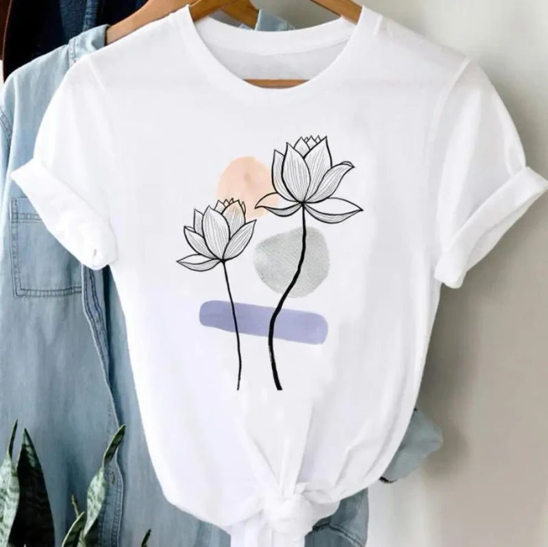 Plant-Fashion-White-Round-Neck-Womens-Casual-Pattern-T-shirt-Woman-Printed-T-shirt-for-Women